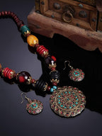 Shining Diva Fashion Latest Stylish Traditional Tibetan Pendant Necklace Jewellery Set for Women