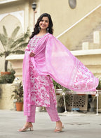 KLOSIA Women's Viscose Embroidery Floral Printed Anarkali Kurta And Pant Set With Dupatta | Kurta Set | Ethnic Set | Dupatta Set | Wedding Suit | Suit Set |