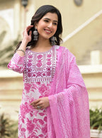 KLOSIA Women's Viscose Embroidery Floral Printed Anarkali Kurta And Pant Set With Dupatta | Kurta Set | Ethnic Set | Dupatta Set | Wedding Suit | Suit Set |