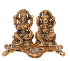 Metal Gold Plated Laxmi Ganesh Chowki Diya God Idol (Gold, 15X10X12 cm)